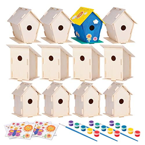 8-12 4 Wooden Craft Kits for Kids Girls Boys Toddler Ages 4-6 DIY Bird House Kit Arts and Crafts for Kids to Build 6-8 DIY Unfinished Bulk Birdhouse Sets Wooden Birdhouse Painting 